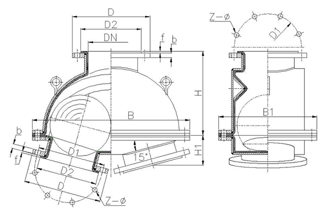 球形換向襯膠止回閥結構示意圖