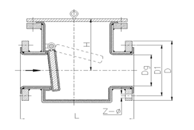 臥式襯膠止回閥結(jié)構(gòu)示意圖